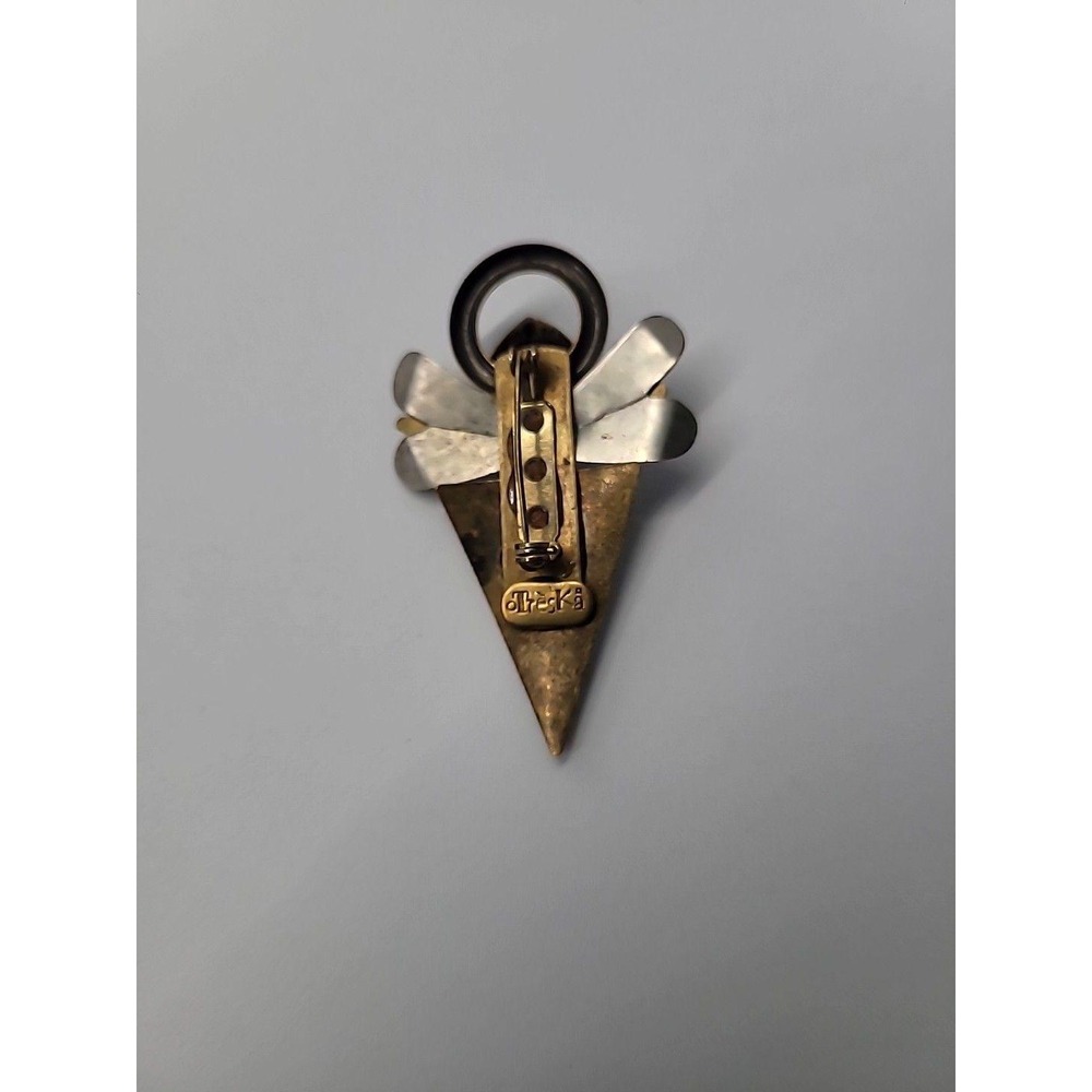 Vintage Treska Angel Brooch Pin Mixed Metal Halo Geometric Religious Signed - Picture 8 of 12